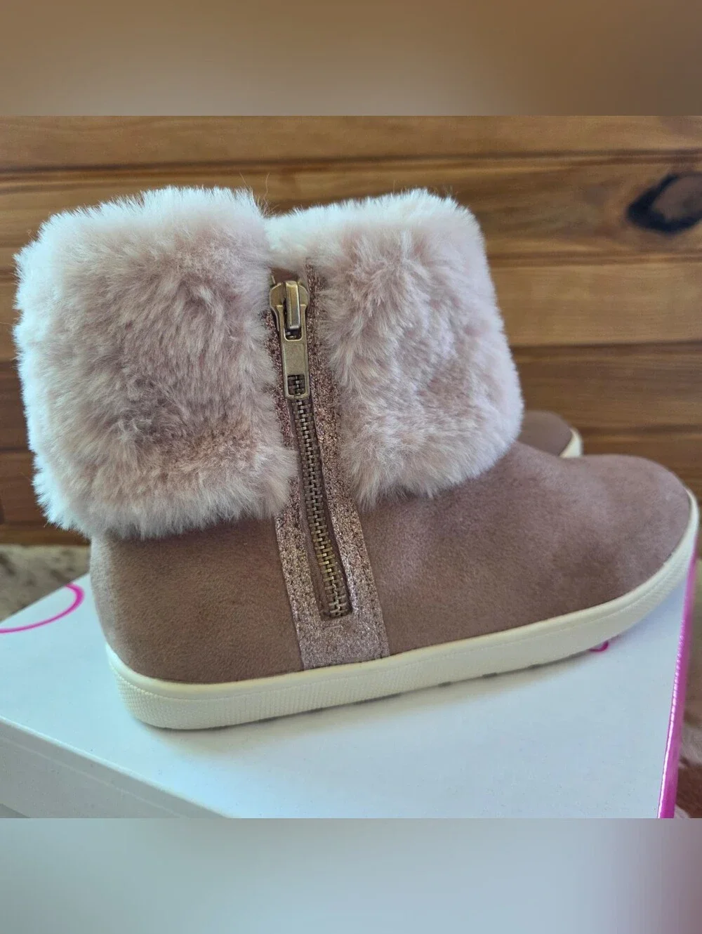 Sugar Kids Faux-Fur Cuff Ankle Boots - Mauve